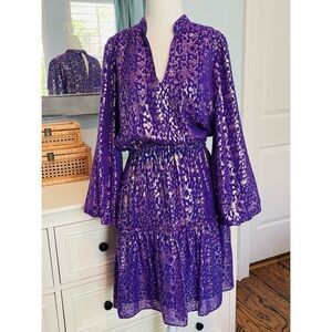 Lilly Pulitzer Joella Silk Dress Concord Purple Wildside Metallic Clip, Size 0